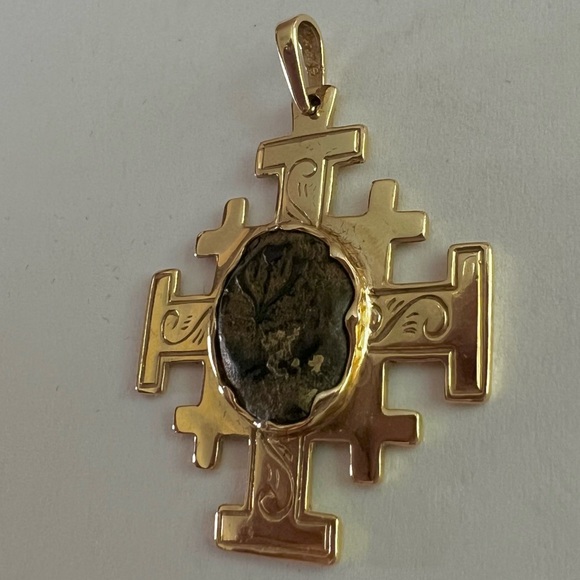 14k Gold Ancient Widow’s Mite coin pendant holy land Jerusalem BCE - Picture 4 of 14